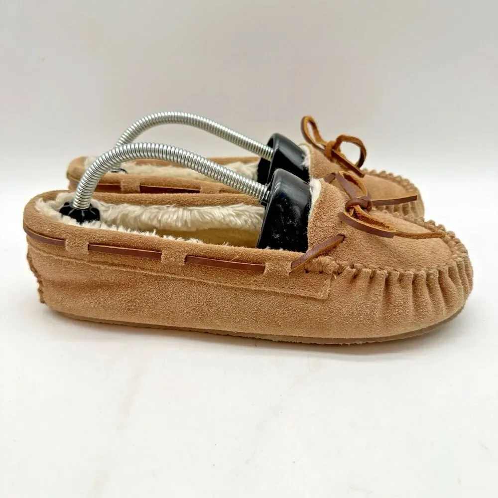 Minnetonka 4811 Cassie Tan Moccasin Women's 4 Fur Lined Suede Leather Slippers